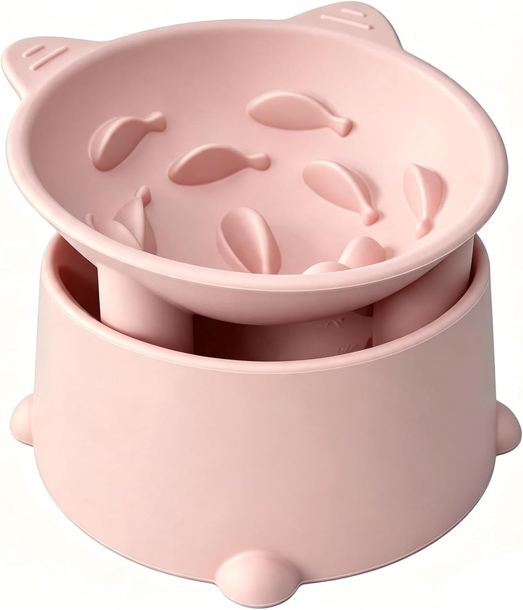 Raised Slow Feeder Cat Bowl — Tilted Silicone Design