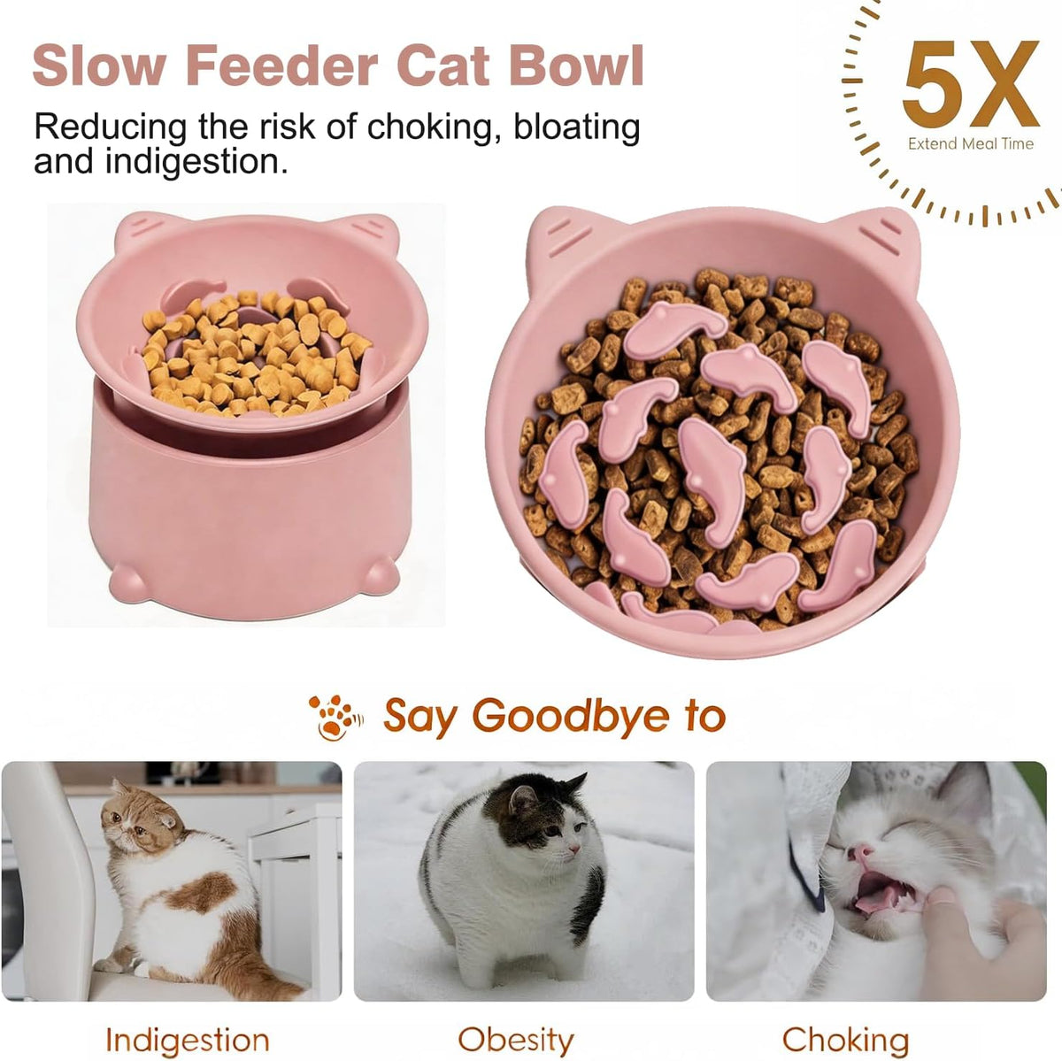 Raised Slow Feeder Cat Bowl — Tilted Silicone Design