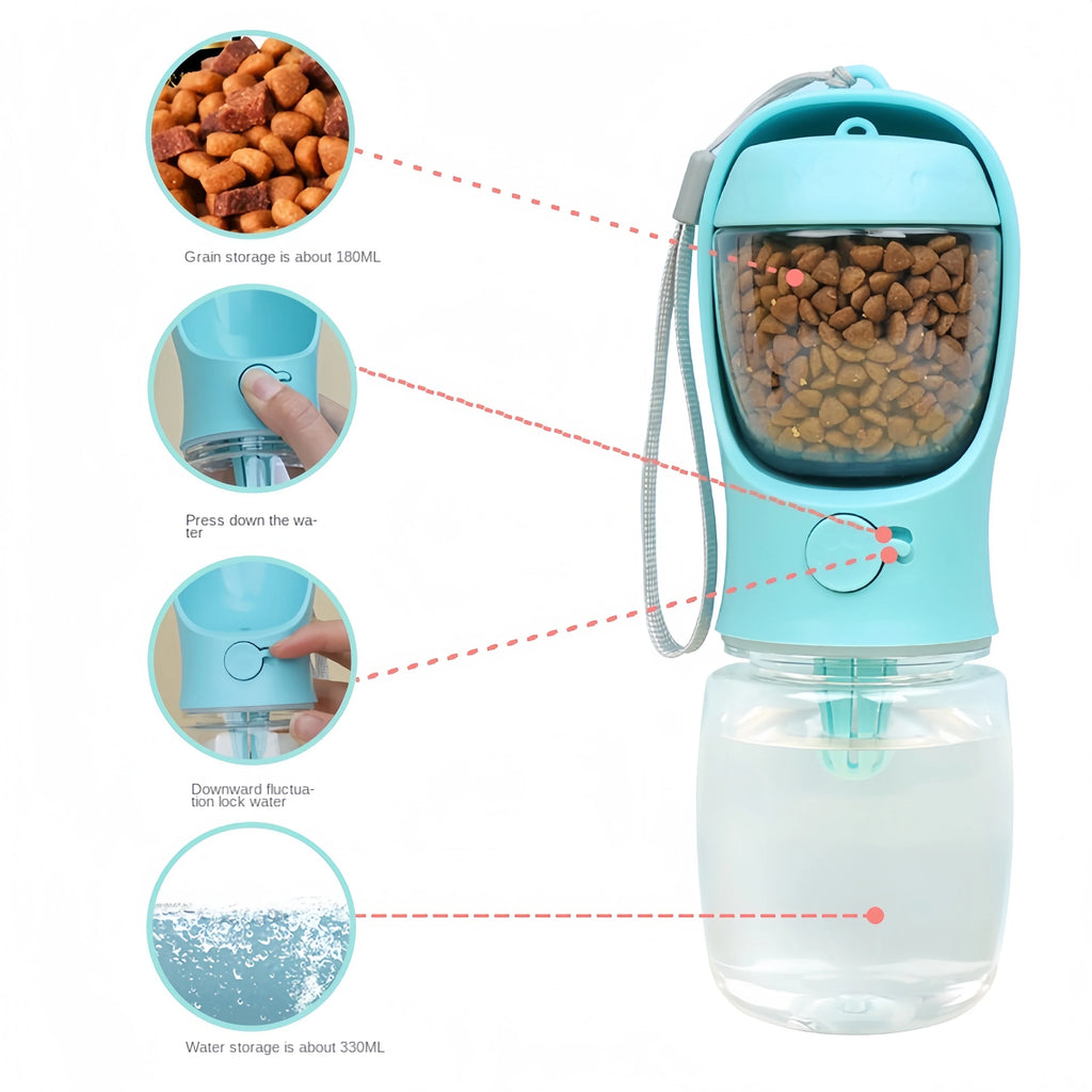 Portable Dog Water Bottle with Food Container – 350 ml